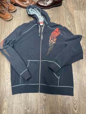 Crazy Shirts Hawaii Original Tribal Graphic Full-Zip Hoodie Navy Blue Size Large